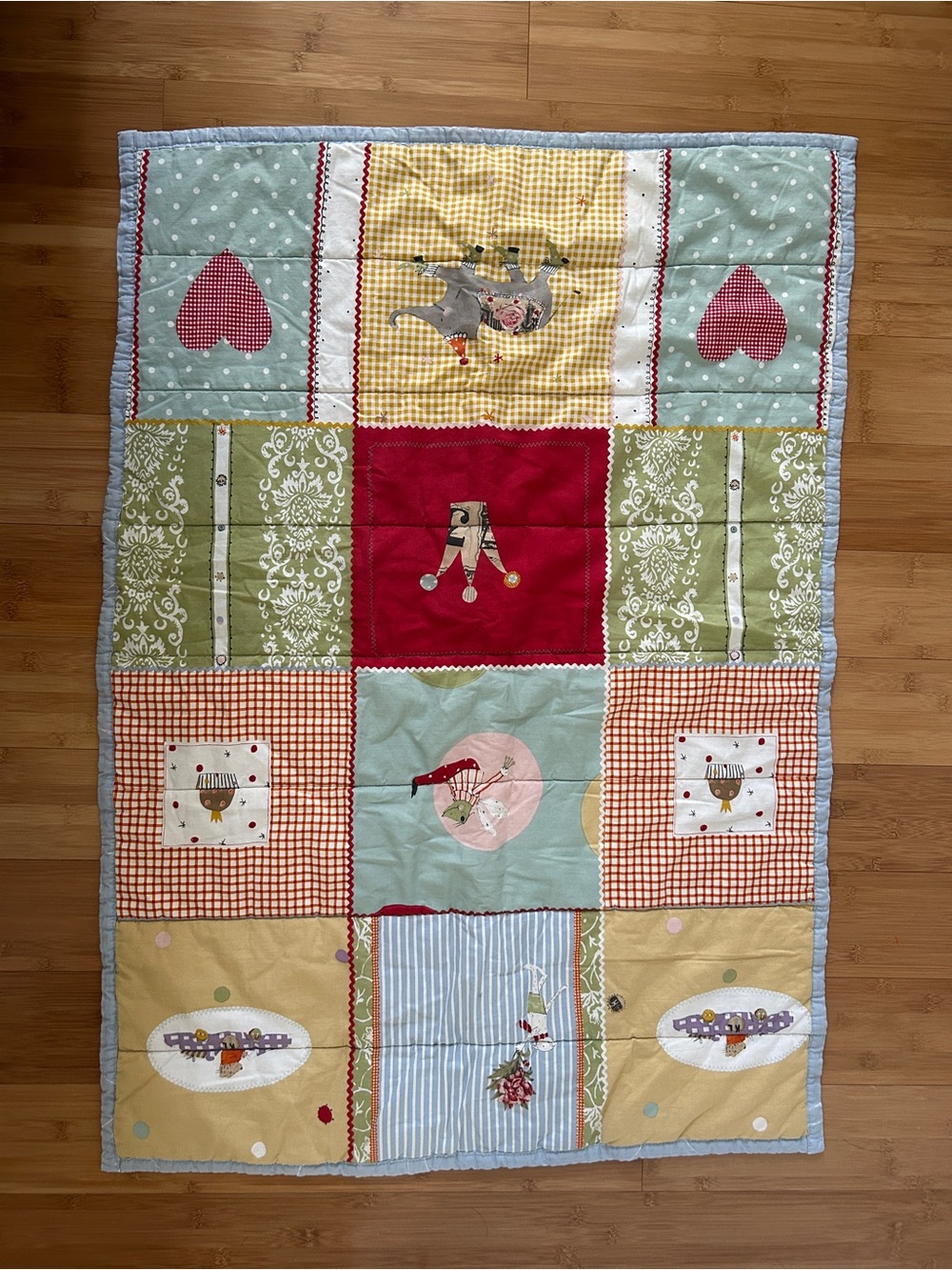 Vintage IKEA Circus Patchwork Baby Quilt Blanket Elephant Nursery Patchwok